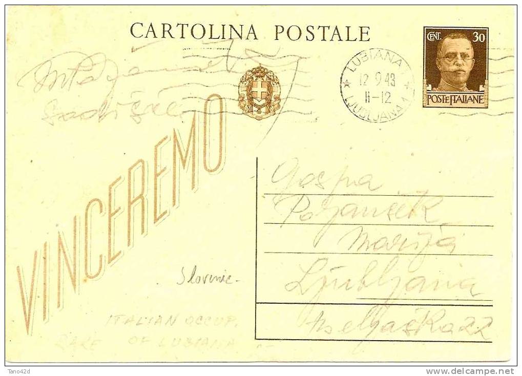 REF LBL3 - ITALIE OCCUPATION LUBJANA CP IMPERIALE 30c ADRESSEE LOCALEMENT 12/9/1943 - Lubiana