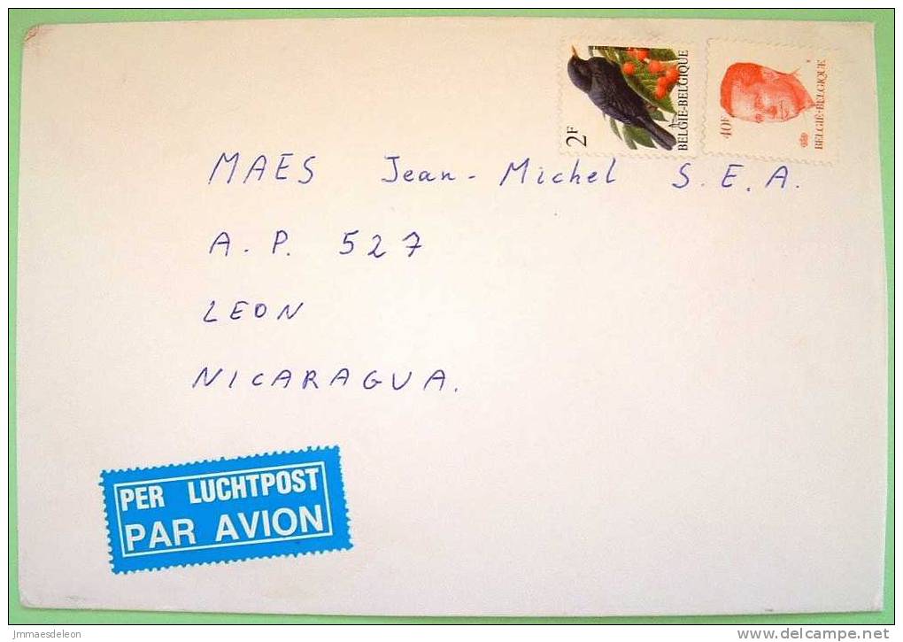 Belgium 1995 Cover Sent To Nicaragua - Birds - King Baudouin - Cartas & Documentos