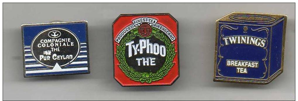 Lot De 3 Pin´s  THE  - Thé Pur Ceylan, Ty-phoo & 1 Rare Pin's TWININGS - Lots