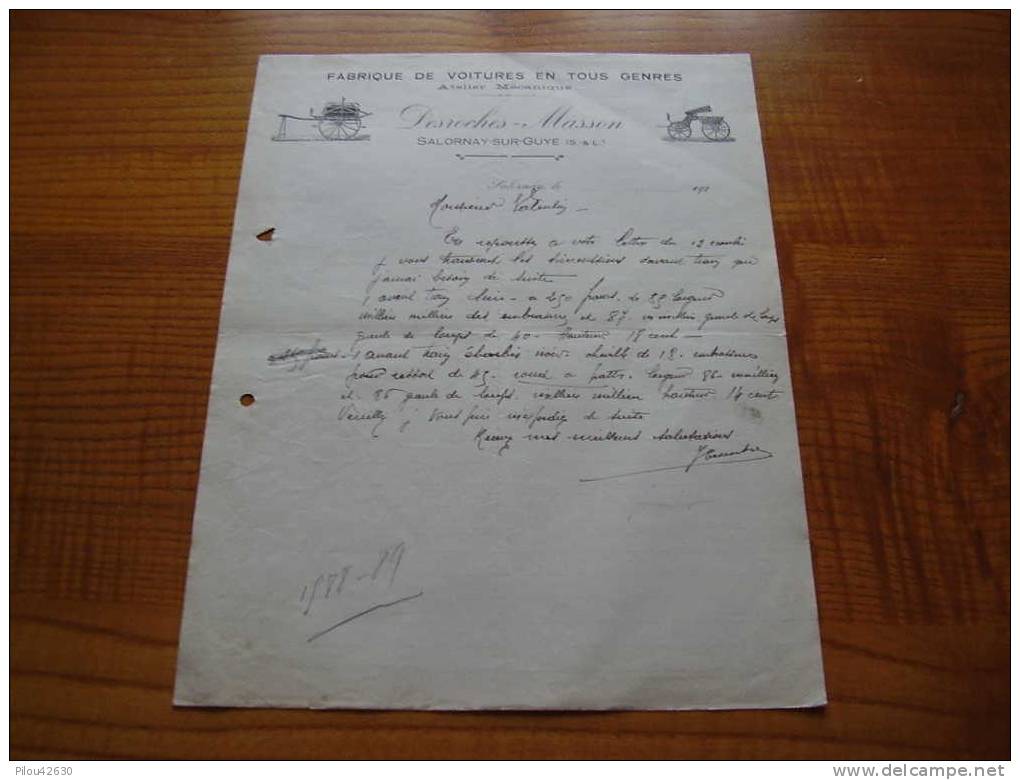 192? : Fabrique De Voitures En Tous Genres Desroches Masson à Salornay Sur Guye En Saône Et Loire - Auto's