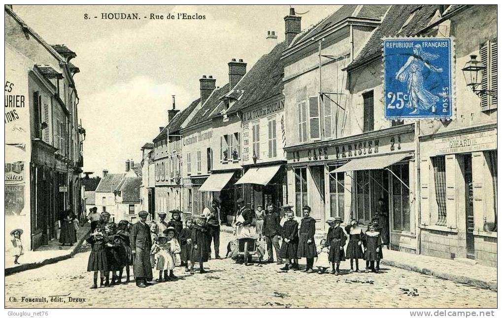 78-HOUDAN...RUE DE L´ENCLOS AVEC CAFE PARISIEN..CPA TRES ANIMEE - Houdan