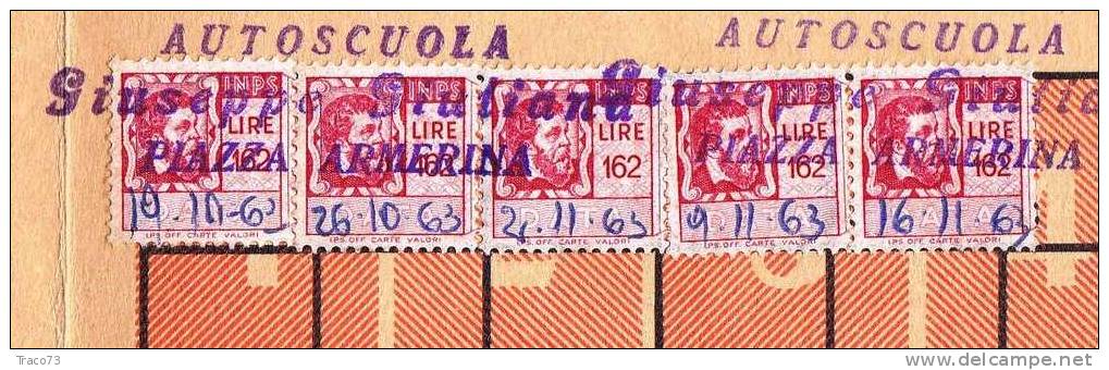 21.11.1968 - Tessera Ass. Obbl. -Serie 1963  Istituto Nazionale Prev. Sociale Lire 162 X 5 - Fiscales