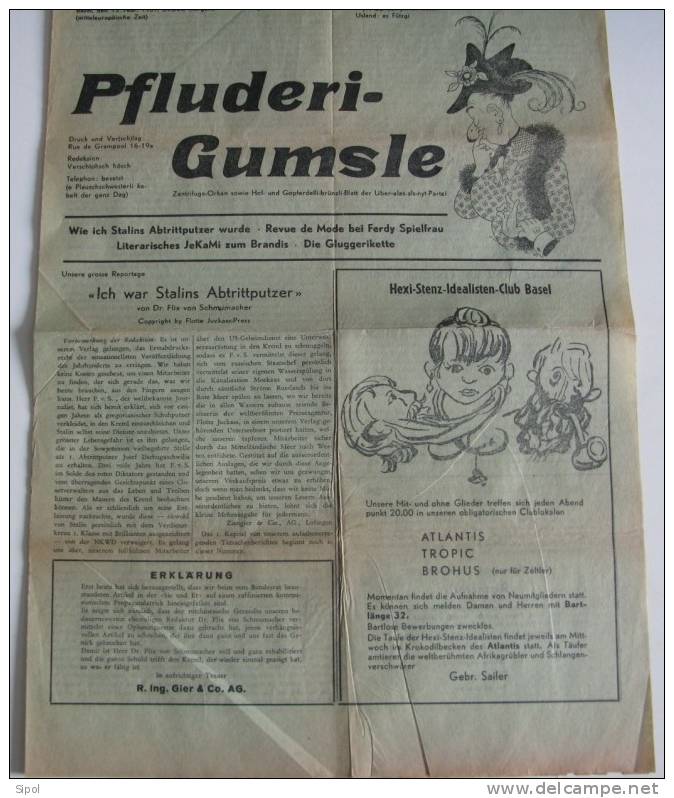 PFLUDERI-GUMSLE  BASEL Den 12 FEB 1951,04.00h Journal/ Programme Du Carnaval De Bale - Altri & Non Classificati