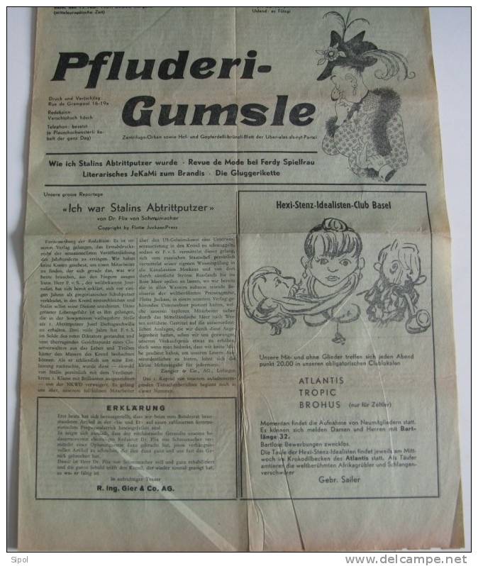 PFLUDERI-GUMSLE  BASEL Den 12 FEB 1951,04.00h Journal/ Programme Du Carnaval De Bale - Other & Unclassified