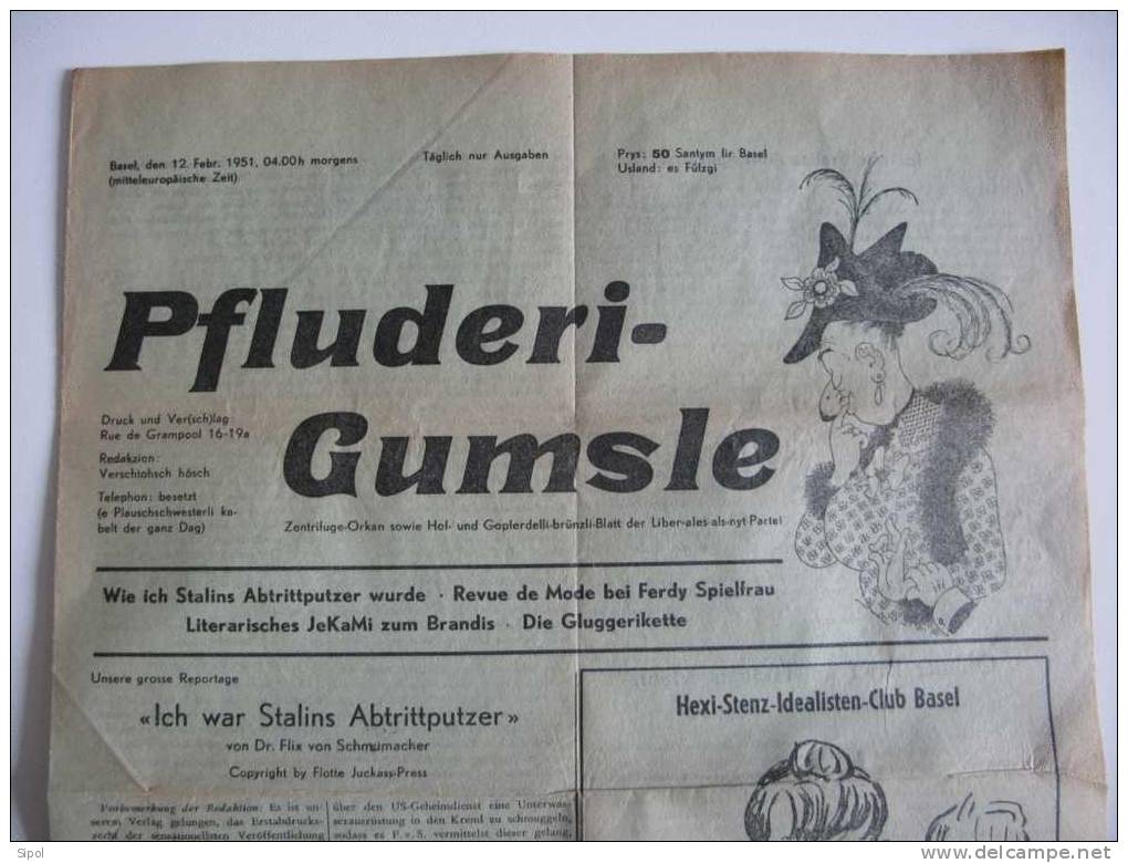 PFLUDERI-GUMSLE  BASEL Den 12 FEB 1951,04.00h Journal/ Programme Du Carnaval De Bale - Autres & Non Classés