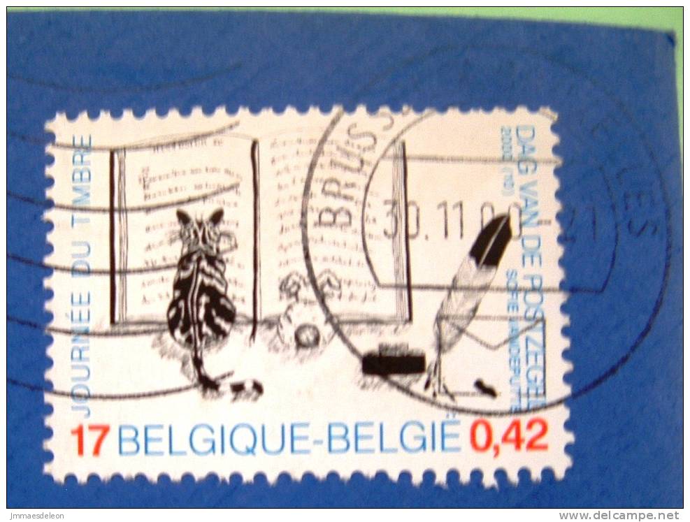 Belgium 2000 Cover Sent To Belgium - Cat - Dog - Book - Feather - Stamp Day - Brieven En Documenten