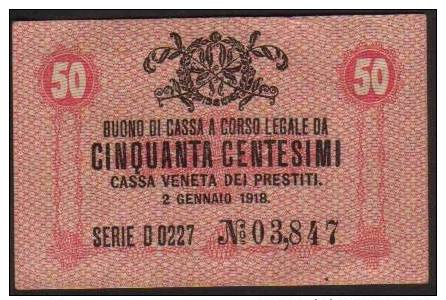 CASSA VENETA PRESTITI - BUONO DI CASSA  DA 50 CENTESIMI - Buoni Di Cassa