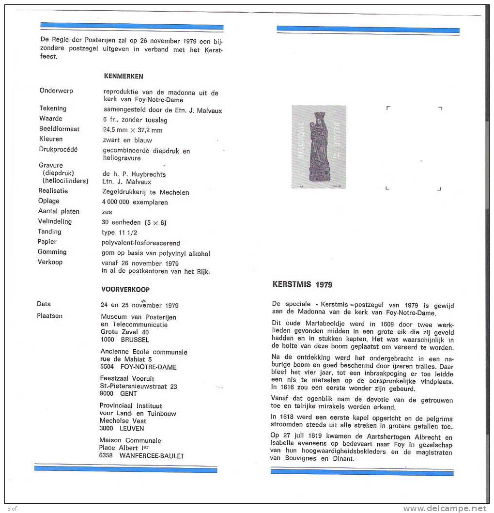 Belgique/ Belgie: Feuillet "Regie Der Belgische Posterijen" KERSTMIS 1979 Avec Illustration  Et Données Techniques;TB - Nederlands (vanaf 1941)