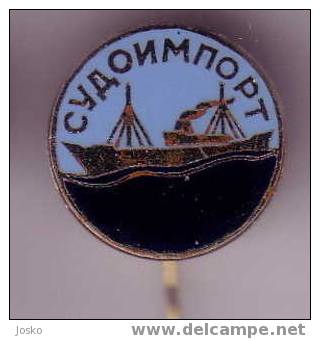 SUDOIMPORT Moscow Russia Shipping Company Old Enamel Pin Badge Compagnie Maritime Compagnia Di Navigazione Reederei Ship - Trademarks