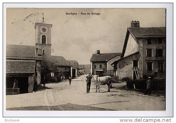 Cpa BURTIGNY Rue Du Village Lavoir Homme Et Vache A La Pose - - Burtigny