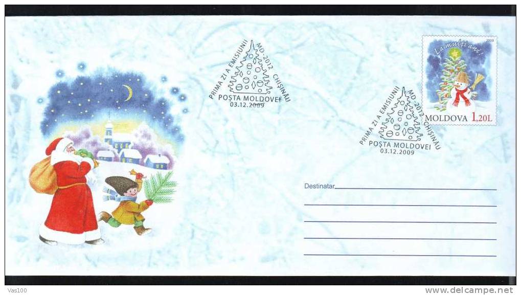 Noël ,Christmas,Santa Claus 2009,cover Stationery Obliteration Concordante FDC Moldova / Moldavie - Anno Nuovo