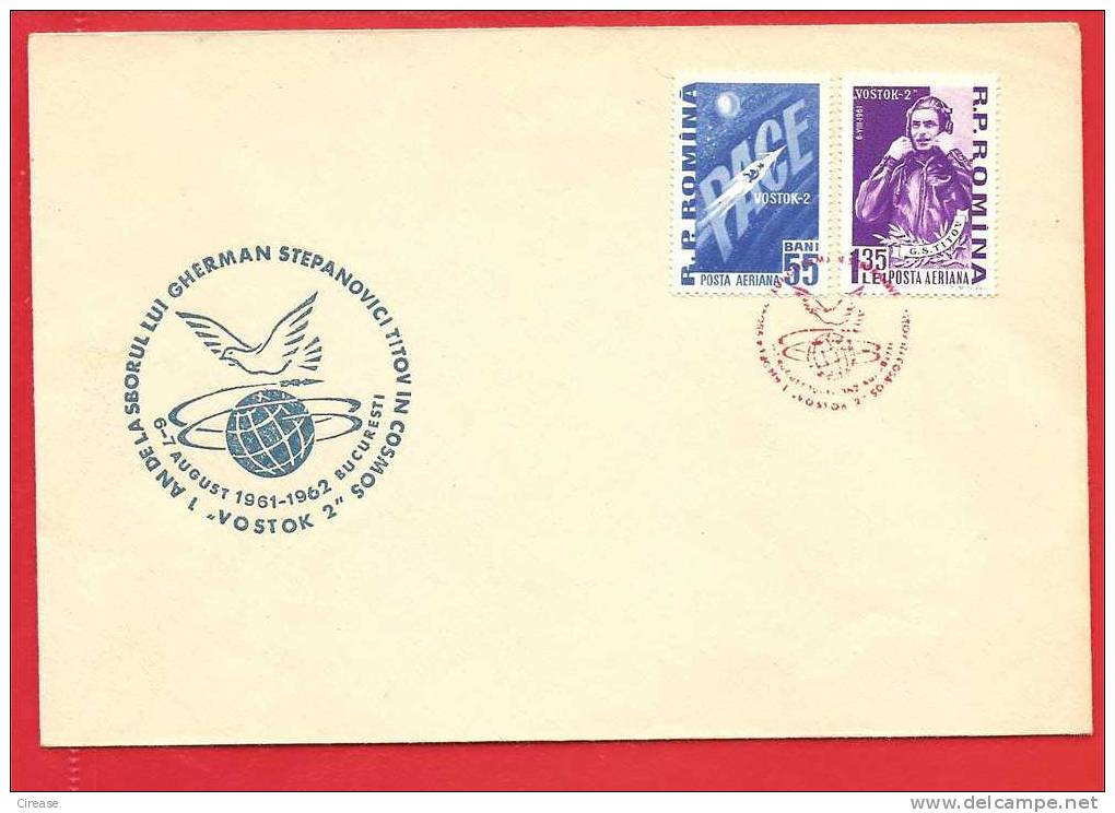 ROMANIA 1962 Cover. A Year After His Flight Titov Vostok 2 Very Rare RRR - Sonstige (Luft)