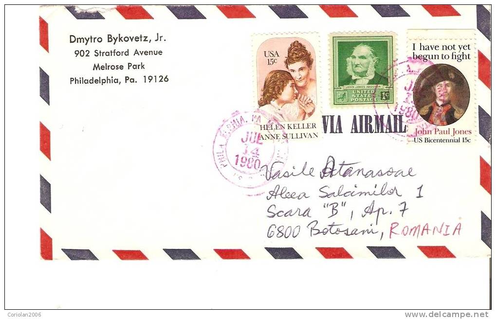 USA / Letter / Philadephia To Botosani - 1980 - Cartas & Documentos
