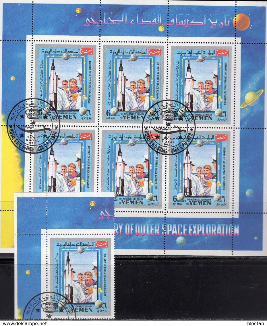 Astronauten 1962 Yemen 870+Kleinbogen O 8€ USA-Raumflug Historie 1970 Sheet S/s Space History Exploration Sheetlet - Autres & Non Classés