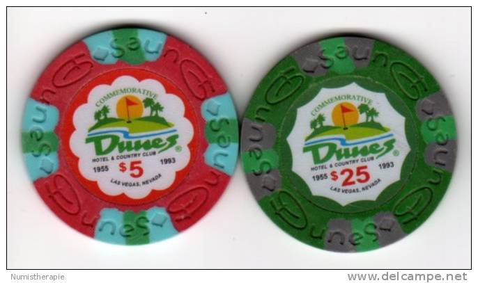 2 Chips Commémo Casino Dunes Hotel & Country Club Las Vegas 1955-1993 - Casino