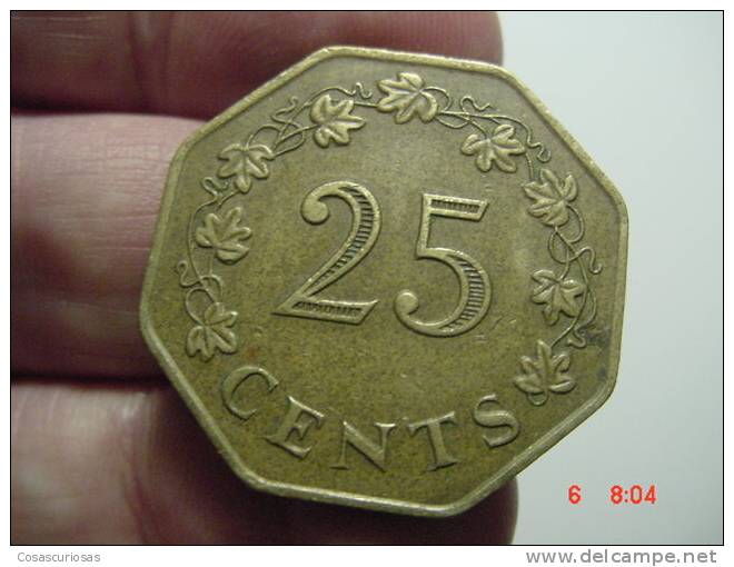 4180 MALTA  25 CENTS  BARCO SHIP     YEAR  1975  VF OTHERS IN MY STORE - Malta