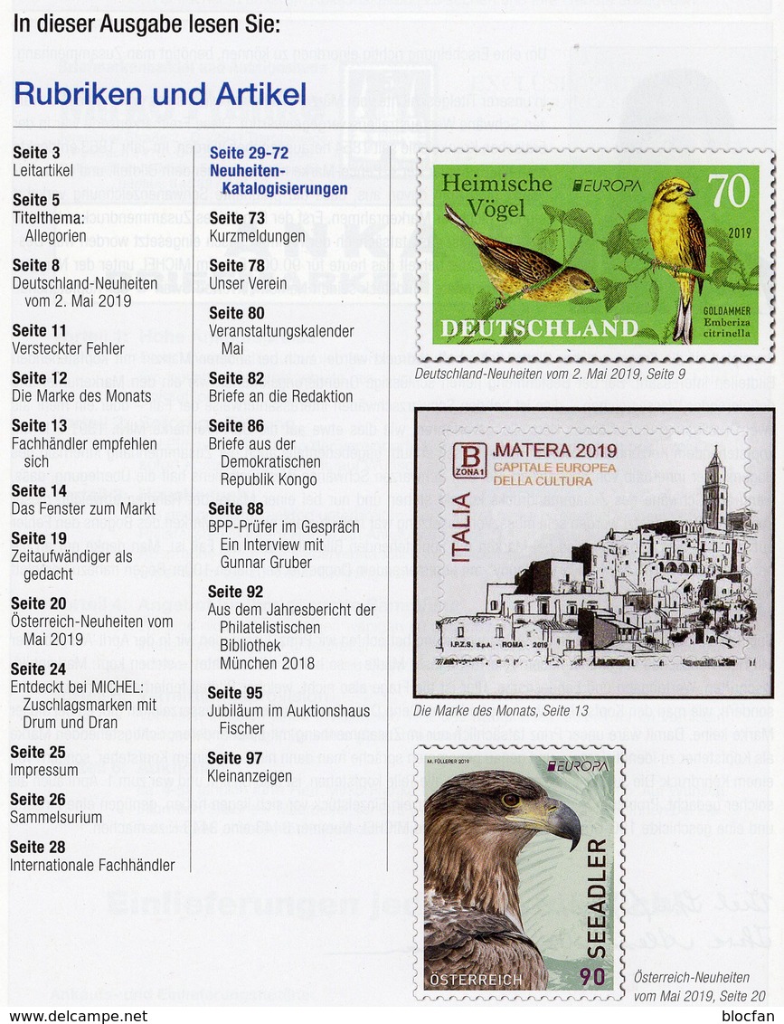 MICHEL Briefmarken Rundschau 5/2019 New 6€ Stamps Of The World Catalogue/magacine Of Germany ISBN 978-3-95402-600-5 - German
