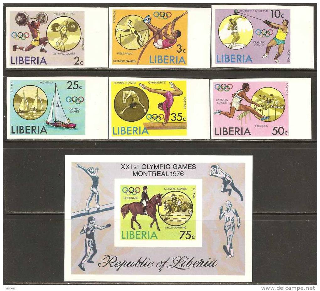Liberia 1976 Mi# 990-995, Block 80 B ** MNH - Imperf. - 21st Olympic Games, Montreal - Sommer 1976: Montreal