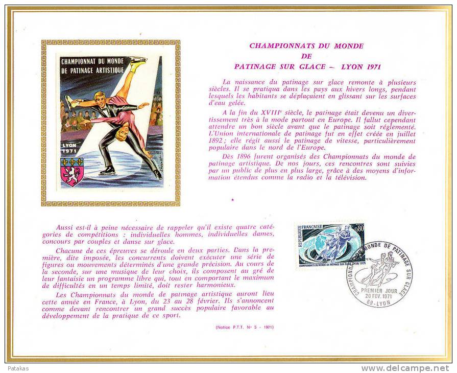 Document DAP  Championnats Du Monde De Patinage Sur Glace Lyon 1971 20 Février 1971 Document N°7 - Ohne Zuordnung