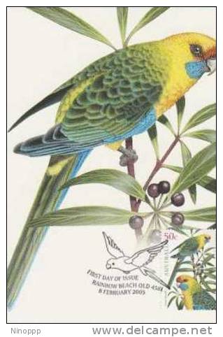 Australia-2005 Parrots,50c Green Rosella   Maximum Card - Papagayos