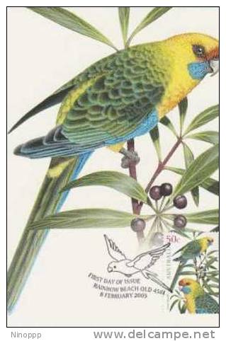 Australia-2005 Parrots,50c Green Rosella   Maximum Card - Parrots