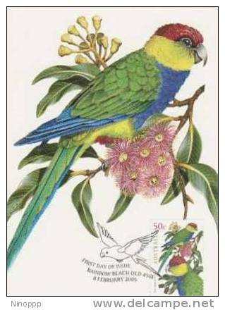 Australia-2005 Parrots,50c Red-capped Parrots   Maximum Card - Perroquets & Tropicaux