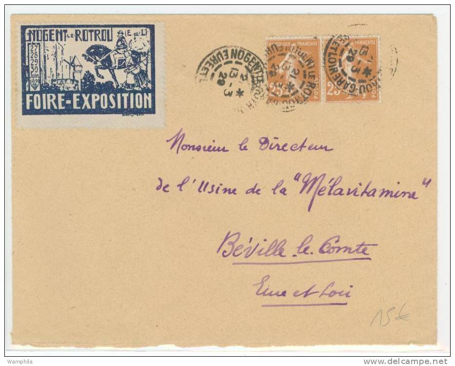 Lettre Affr. Semeuse 25 C X 2 + Vignette Foire Expo De Juin 1929  + Cachet Nogent Le Retrou - Tourism (Labels)