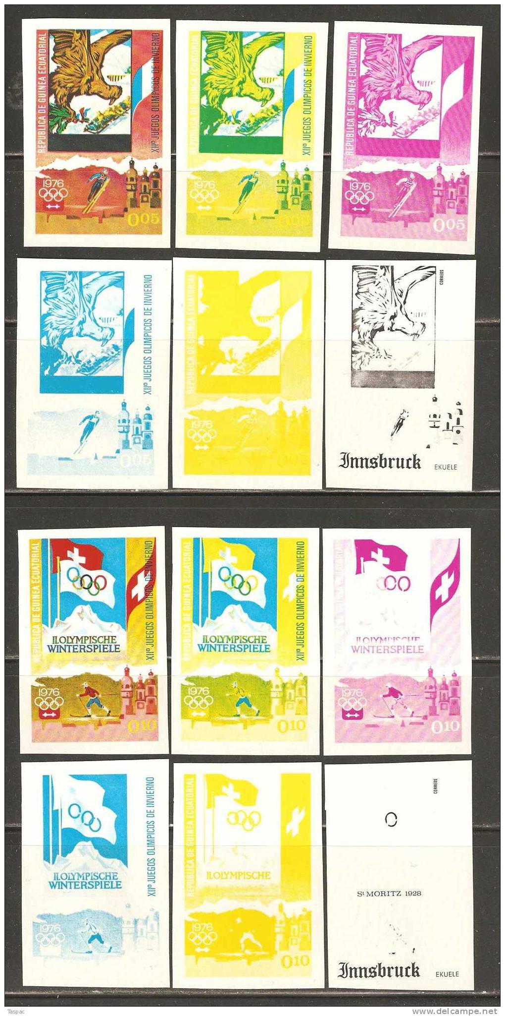 Equatorial Guinea 1975 Mi# A 535-A 545 ** MNH - Imperf., Colour Proof - Winter 1976: Innsbruck