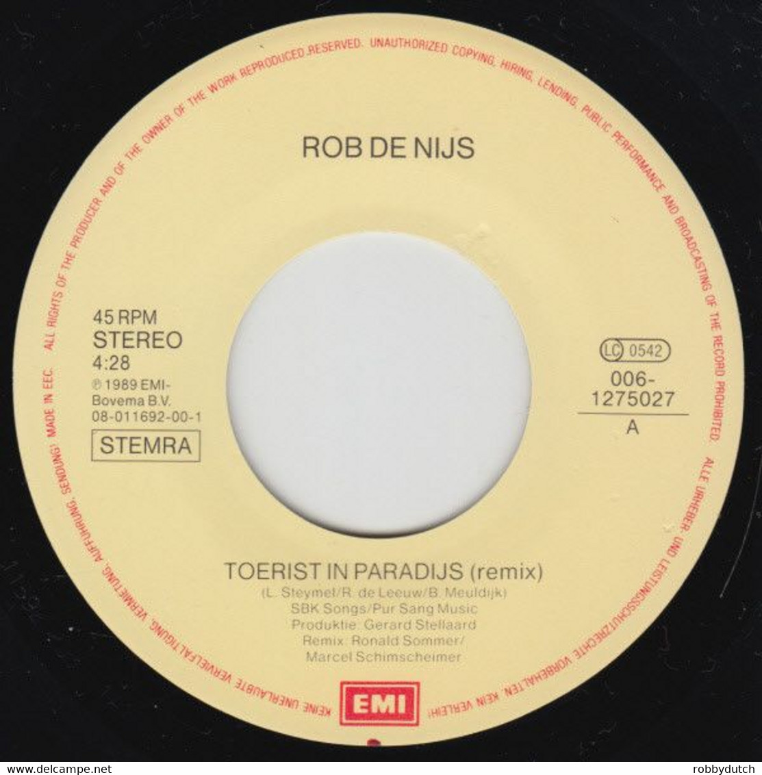 * 7" *  ROB DE NIJS - TOERIST IN PARADIJS (Holland 1989 Ex-!!!) - Other - Dutch Music