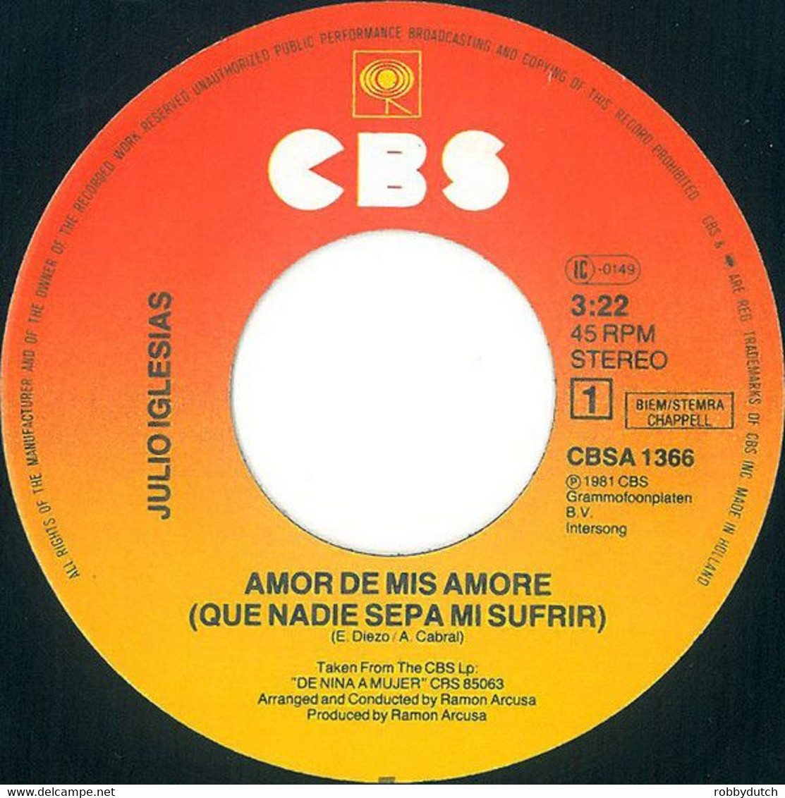 * 7" * JULIO IGLESIAS - AMOR DE MIS AMORES (Holland 1981 Ex-!!!) - Autres - Musique Espagnole