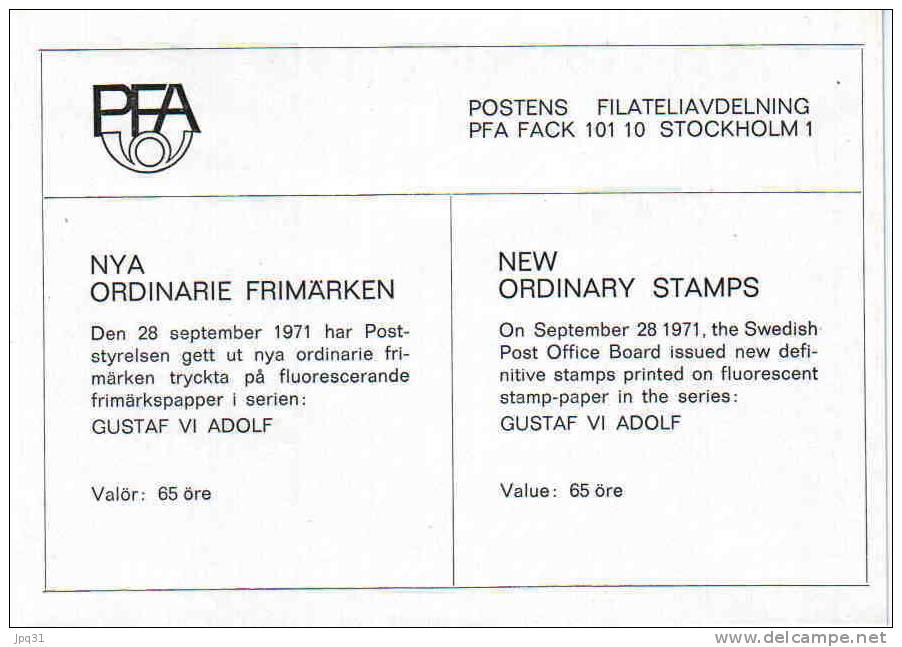 Enveloppe 1er Jour Suède No 568B + Paire 568Bb - Stockholm 28/9/1971 - Gustave VI 65 ö - FDC