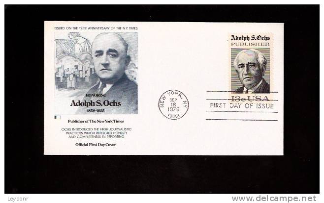 FDC Adolph S. Ochs - Scott # 1700 - 1971-1980