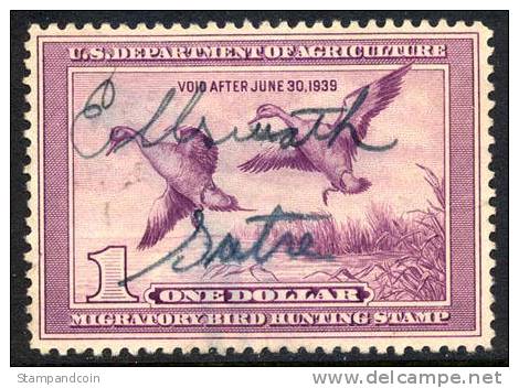 US RW5 Used Duck Stamp From 1938 - Duck Stamps