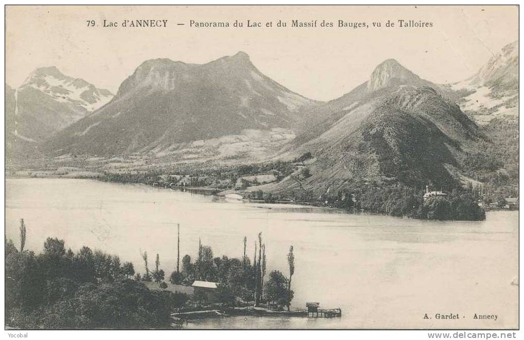 Cp , 74 , ANNECY , Le Lac , Panorama Du Lac Et Du Massif Des Bauges , Vu De Talloires, Voyagée 1912 - Annecy