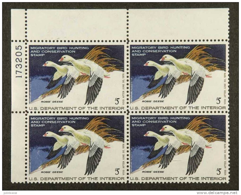 Migratory Bird Hunting Stamp 1977 - Bloc De 4 Numéroté - Superbe - Duck Stamps