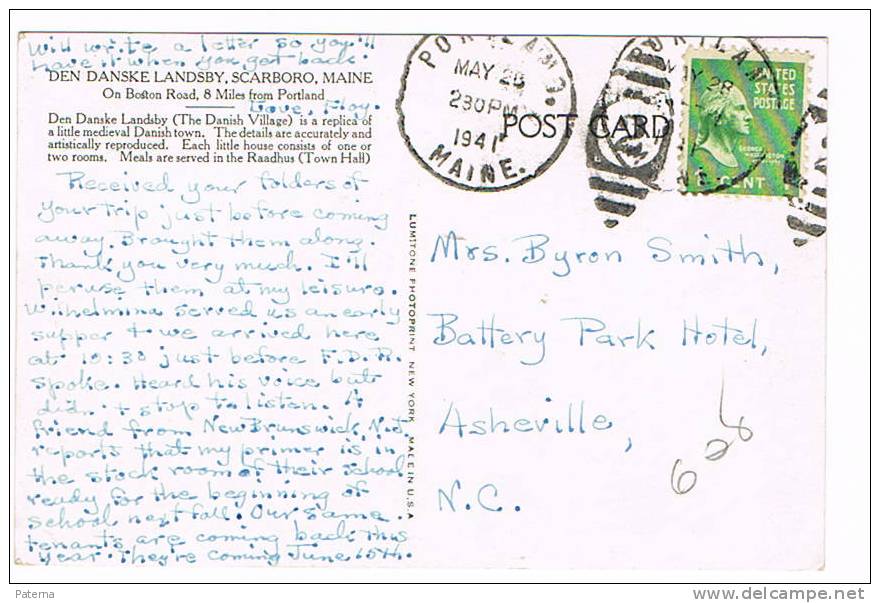 Postal , PORTLAND -MAINE 1941( USA), Post Card, Postkarte, Parrilla Numeral 2 - Briefe U. Dokumente