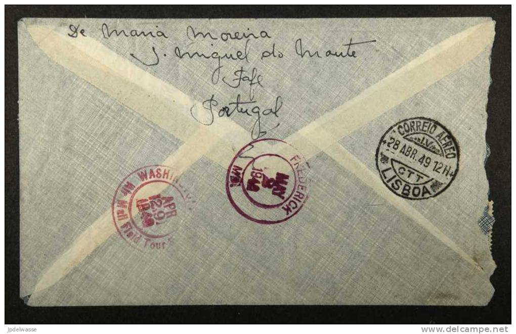 Enveloppe Recommandée De Fafe (Portugal) à Frederick (USA) Le 27/4/1949 Affranchie à  6,80 E. - Lettres & Documents