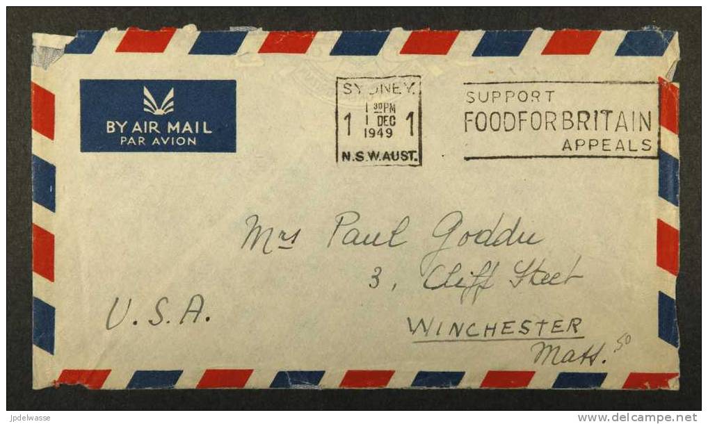 Enveloppe Illustrée De Sydney à Winchester (USA) Le 1/12/1949 Affranchie Mécaniquement - Postmark Collection