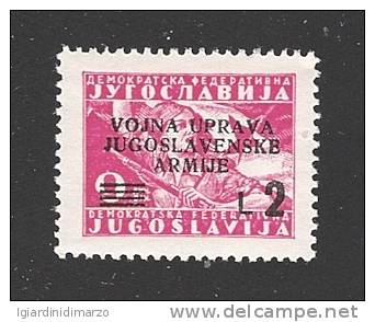 OCCUPAZIONI STRANIERE -Amm.zione Militare Jugoslava: Valore Da 2 L. Su 9 D. Lilla Rosa Nuovo S.t.l. -in Ottime Condiz. - Yugoslavian Occ.: Slovenian Shore