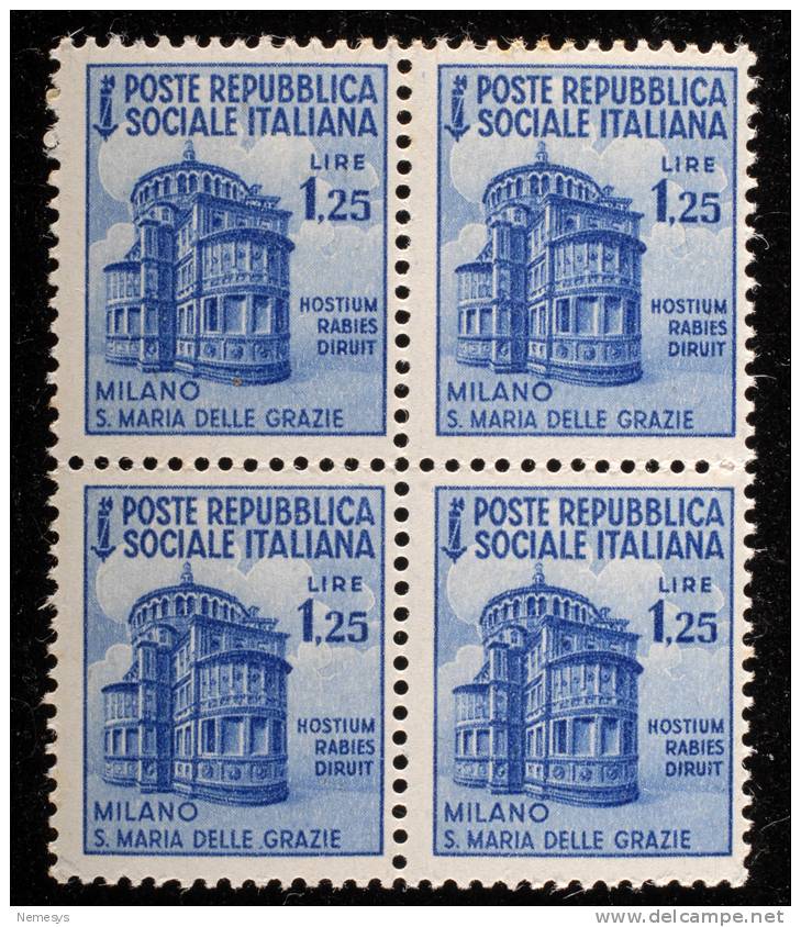 1944/45 REPUBBLICA SOCIALE MONUMENTI DISTRUTTI 2°EMISSIONE 1,25L. QUARTINA NUOVO** MNH (SASS510) - Neufs