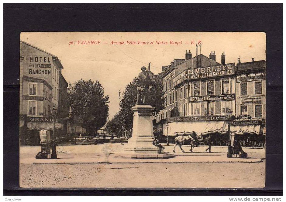 26 VALENCE Avenue Felix Faure, Statue De Bancel, Café Grenoblois, Ed ER 76, 1918 - Valence