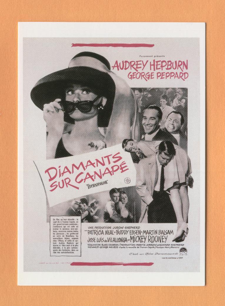 AC026 Diamants Sur Canapé Hepburn Peppard Breakfast At Tiffany's Edward Affiche Film.News Prod. 57141.Format Mais Pas CP - Affiches Sur Carte