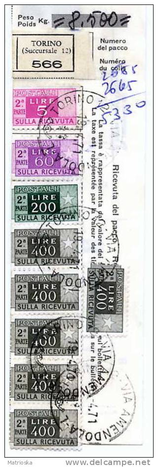 ITALIA - STORIA POSTALE - PACCHI POSTALI RICEVUTA 1971 TORINO 566 - Colis-postaux
