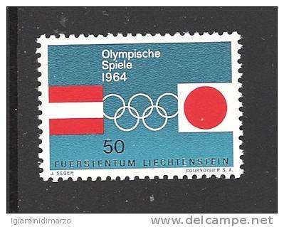 LIECHTENSTEIN - 1964 - VALORE NUOVO STL DEDICATO AI GIOCHI OLIMPICI DI INNSBRUCK E TOKIO - IN OTTIME CONDIZIONI. - Unused Stamps