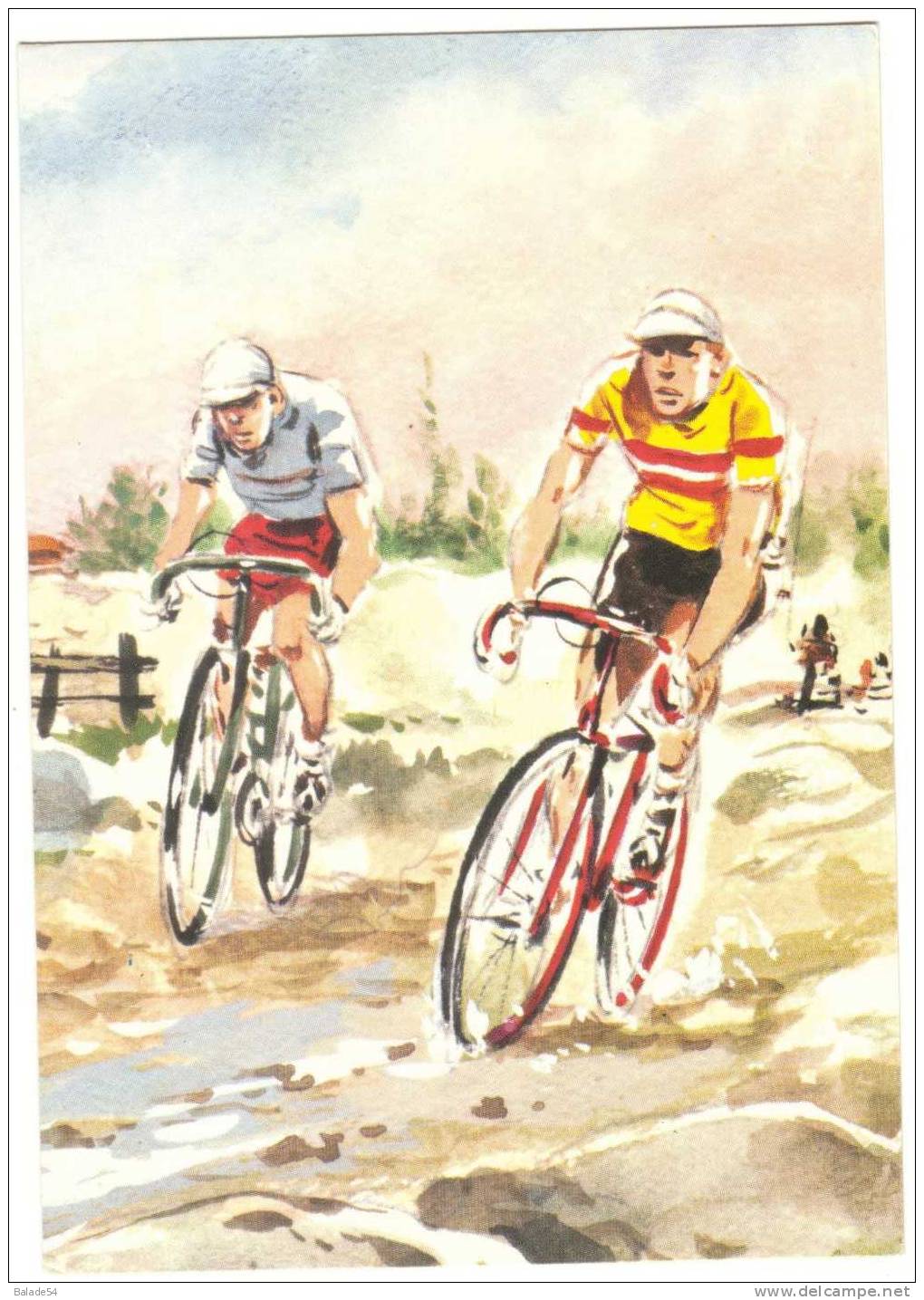 CPSM - Dessin - Gravure - DEUX CYCLISTES - VELO - Cyclisme