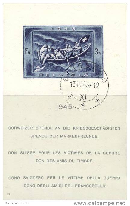 Switzerland B143 XF Used Souvenir Sheet From 1945 - Gebraucht
