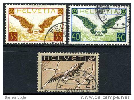 Switzerland C13a-15a XF Used Grilled Gum Airmail Set From 1933-35 - Oblitérés