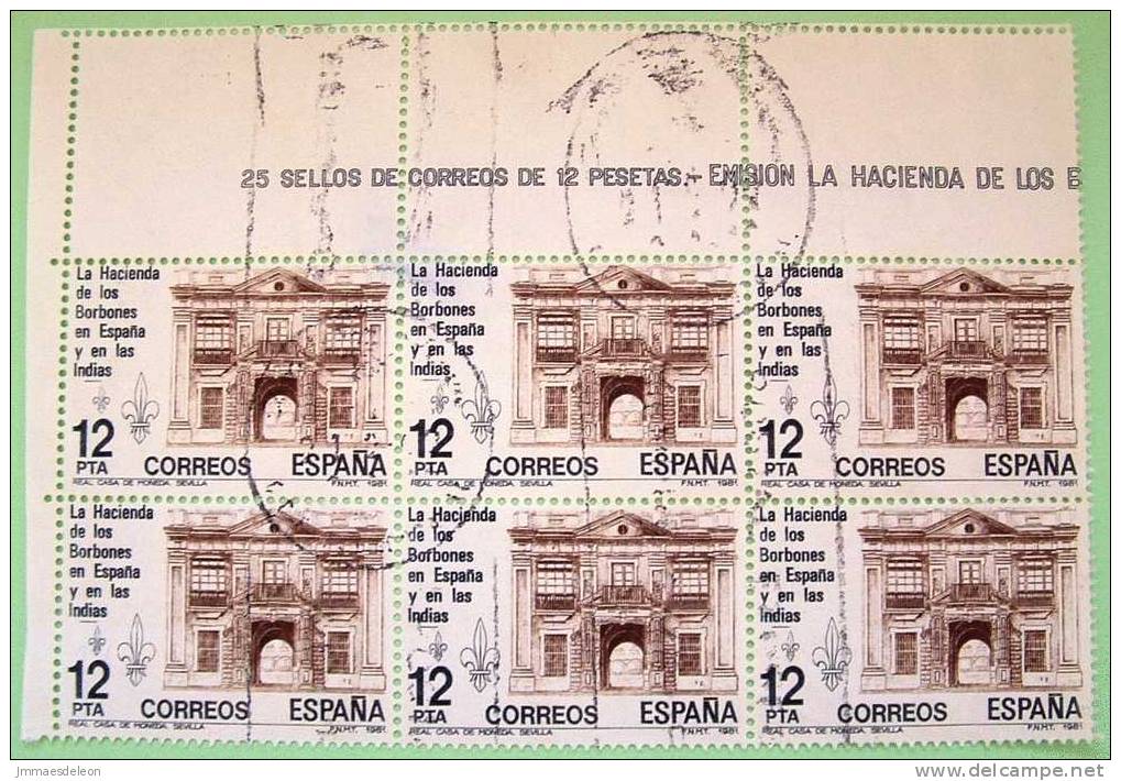 Spain 1981 Block Of 6 Used Stamp Royal Palace Of Borbones Scott 2276 - Oblitérés