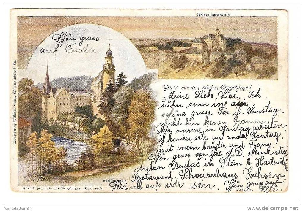 AK Farblitho Guss Aus Dem Sächs. Erzgebirge! 2 Bilder Schloß Hartenstein U Schloss Stein 4.8.04 8-9 V. STEIN (ERZGEB.) - Hartenstein