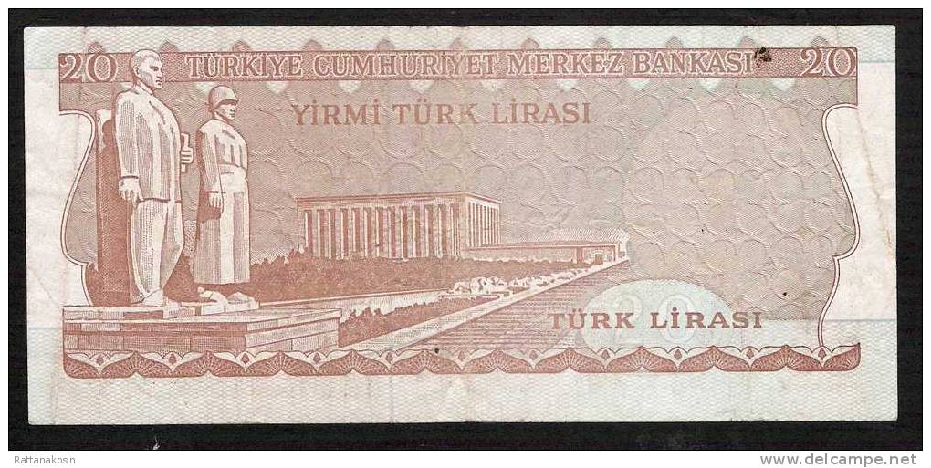 TURKEY  P187b  20 LIRA  1970  #I58  VF   NO P.h. ! - Turquie